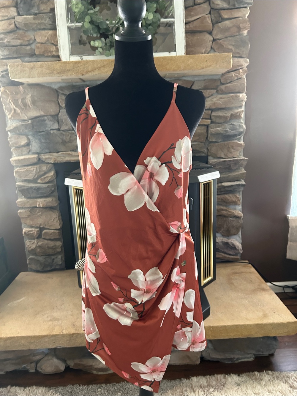 Charlotte Russe Rust Floral Wrap Romper
